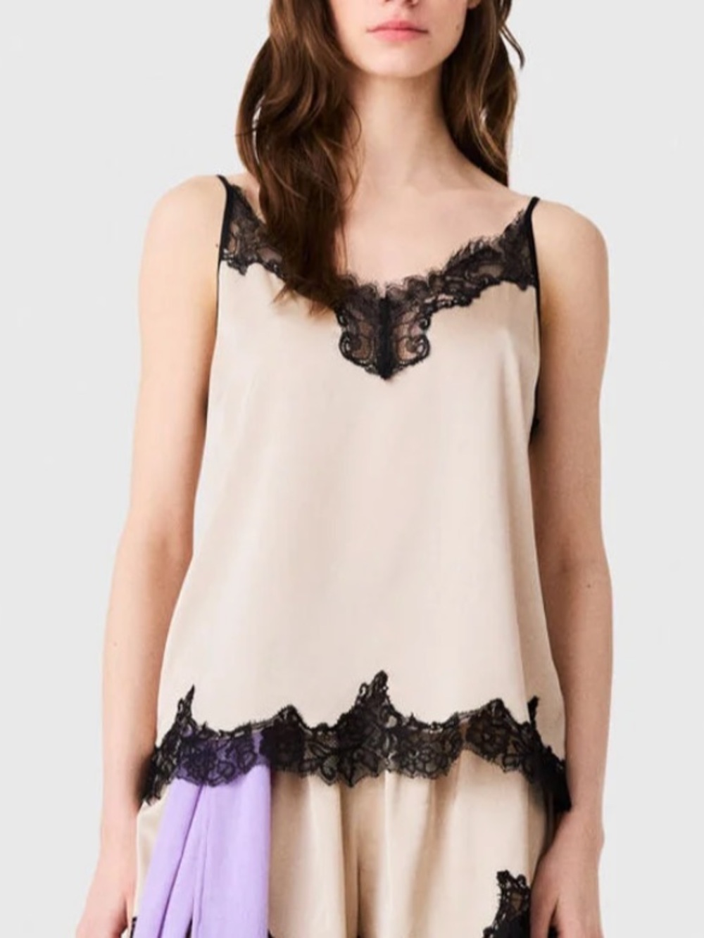 Maje Satin Tank with Lace Details - NWT